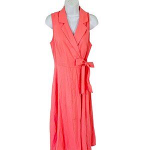DKNY Linen Wrap Maxi Dress Coral Sleeveless Long